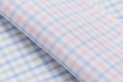 Thomas Mason Lightweight Two Ply 100/2 Egyptian Cotton Royal Twill White with Light Blue & Light Pink Tattersall Check