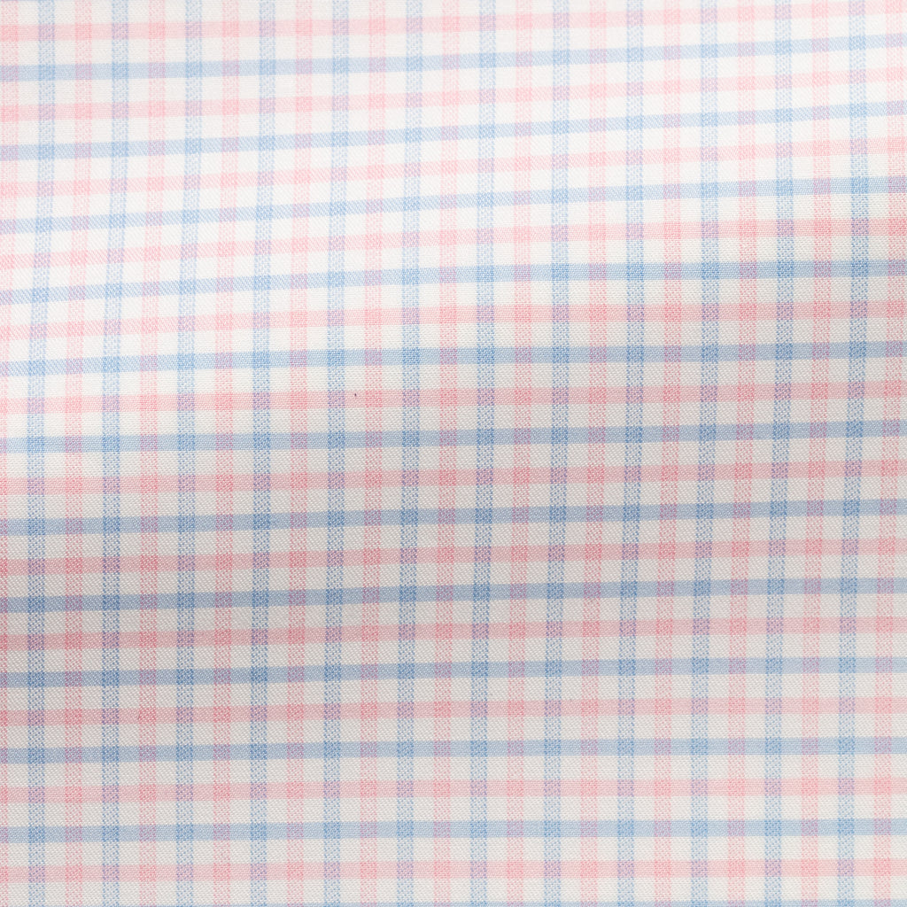 Thomas Mason Lightweight Two Ply 100/2 Egyptian Cotton Royal Twill White with Light Blue & Light Pink Tattersall Check