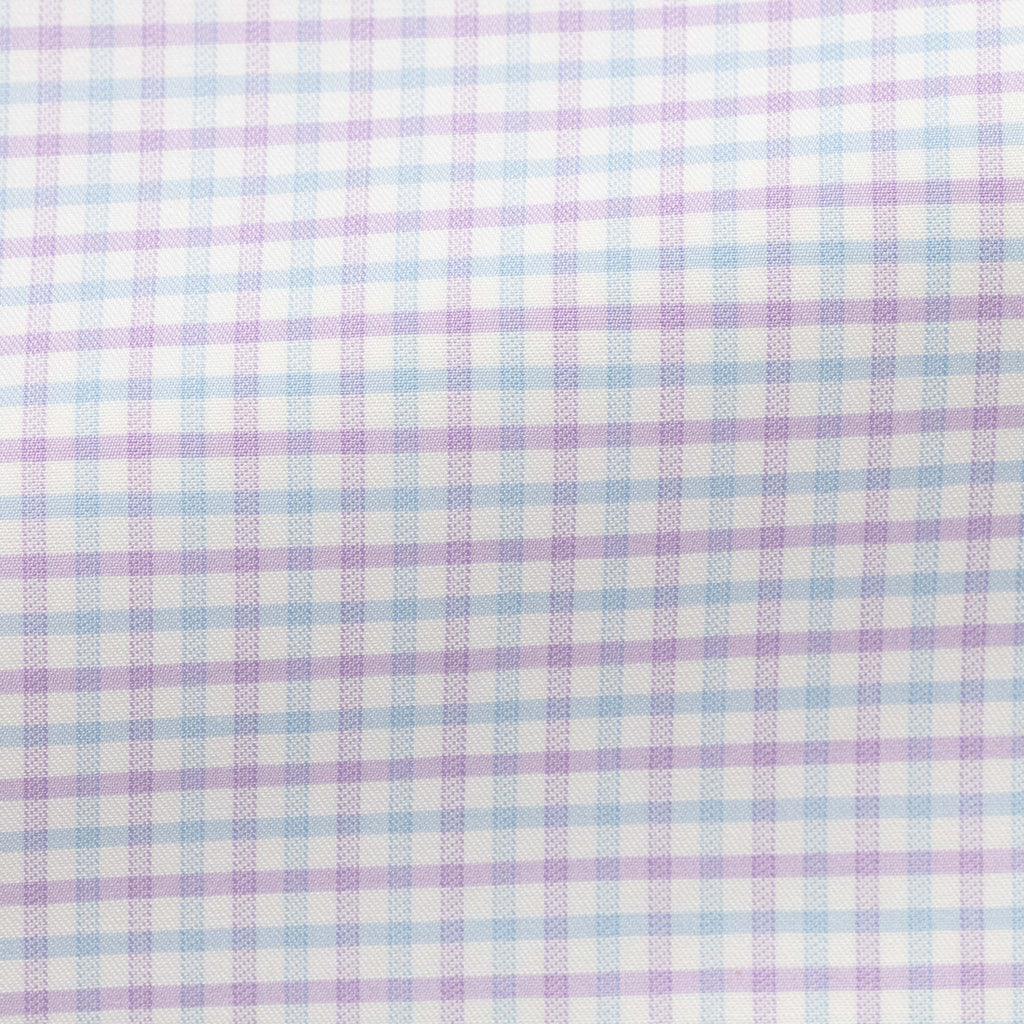 Thomas Mason White with Light Blue & Lilac Tattersall Check Two Ply Egyptian 100/2 Egyptian Cotton Twill
