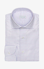 Thomas Mason White with Light Blue & Lilac Tattersall Check Two Ply Egyptian 100/2 Egyptian Cotton Twill