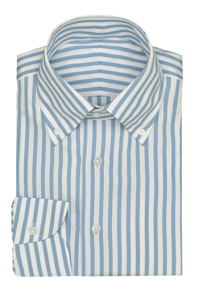 Thomas Mason Two Ply 100/2 Egyptian Cotton Poplin Light Blue Bold Stripes