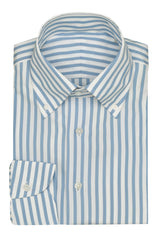 Thomas Mason Two Ply 100/2 Egyptian Cotton Poplin Light Blue Bold Stripes