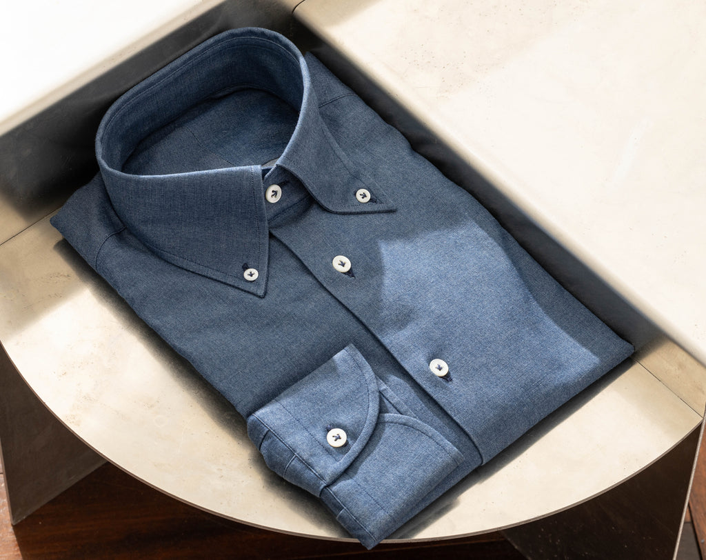 Albiate Dark Blue Washed Stretch Cotton Denim Twill