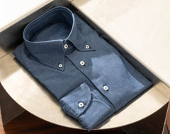 Albiate Dark Blue Washed Stretch Cotton Denim Twill