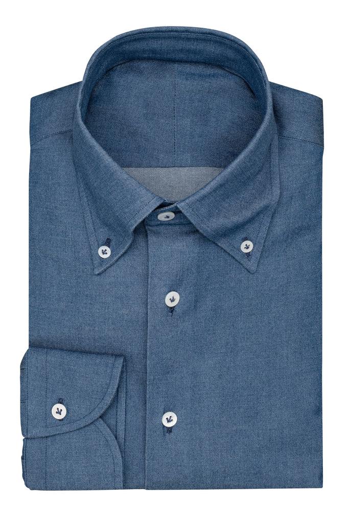 Albiate Dark Blue Washed Stretch Cotton Denim Twill