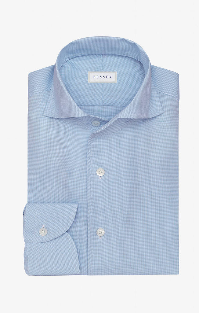 Thomas Mason Lightweight Two Ply 100/2 Egyptian Cotton Poplin White & Cornflower Micro Houndstooth