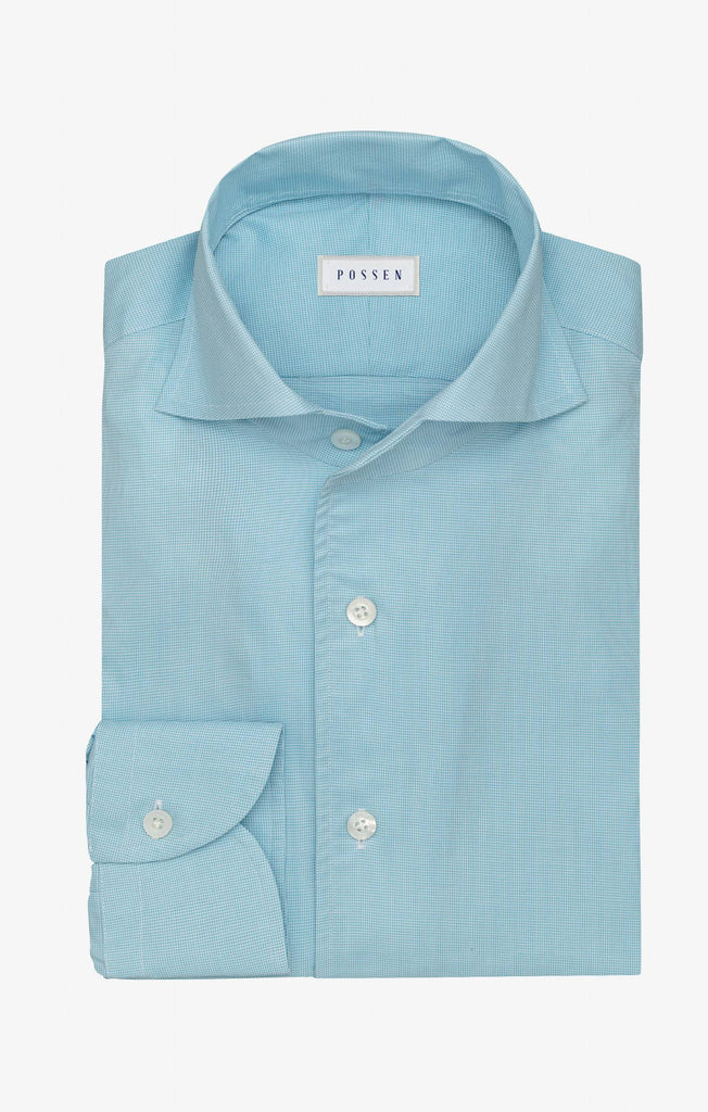 Thomas Mason Lightweight Two Ply 100/2 Egyptian Cotton Poplin White & Turquoise Micro Houndstooth
