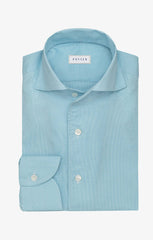 Thomas Mason Lightweight Two Ply 100/2 Egyptian Cotton Poplin White & Turquoise Micro Houndstooth
