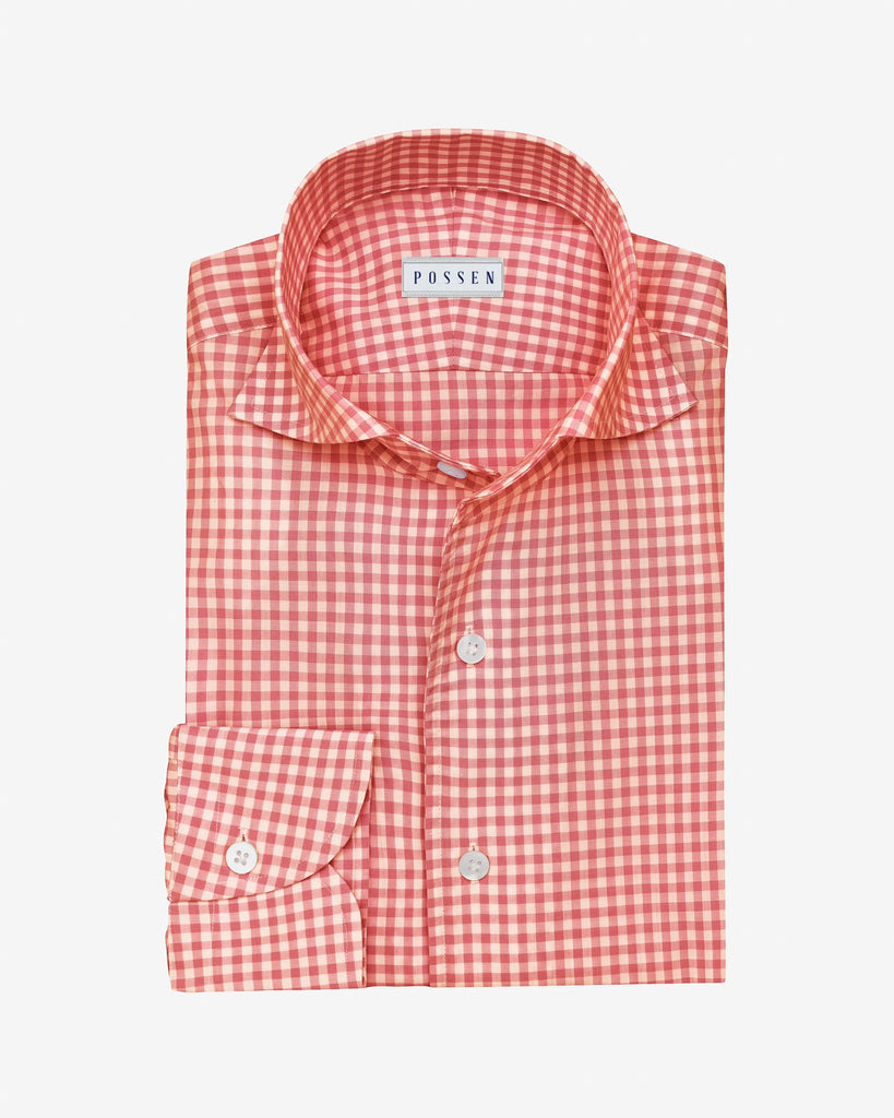 Thomas Mason Lightweight Egyptian Cotton Poplin White with Orange Gingham Check