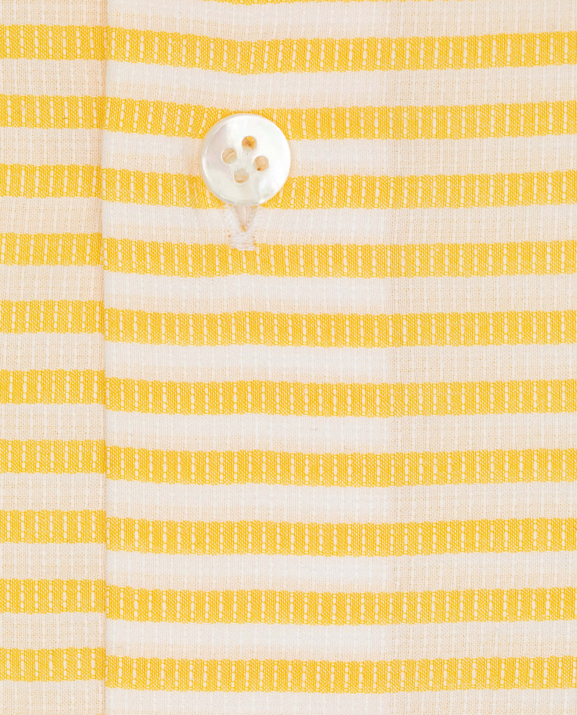 Tessitura Monti White Ribbed Two Ply Summer Cotton Dobby with Yellow Stripes