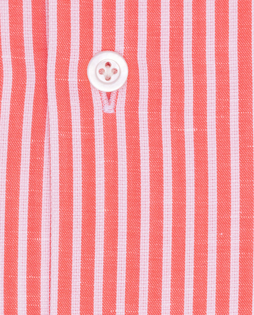 Weba Coral Cotton & Linen Twill with White Stitched Stripes