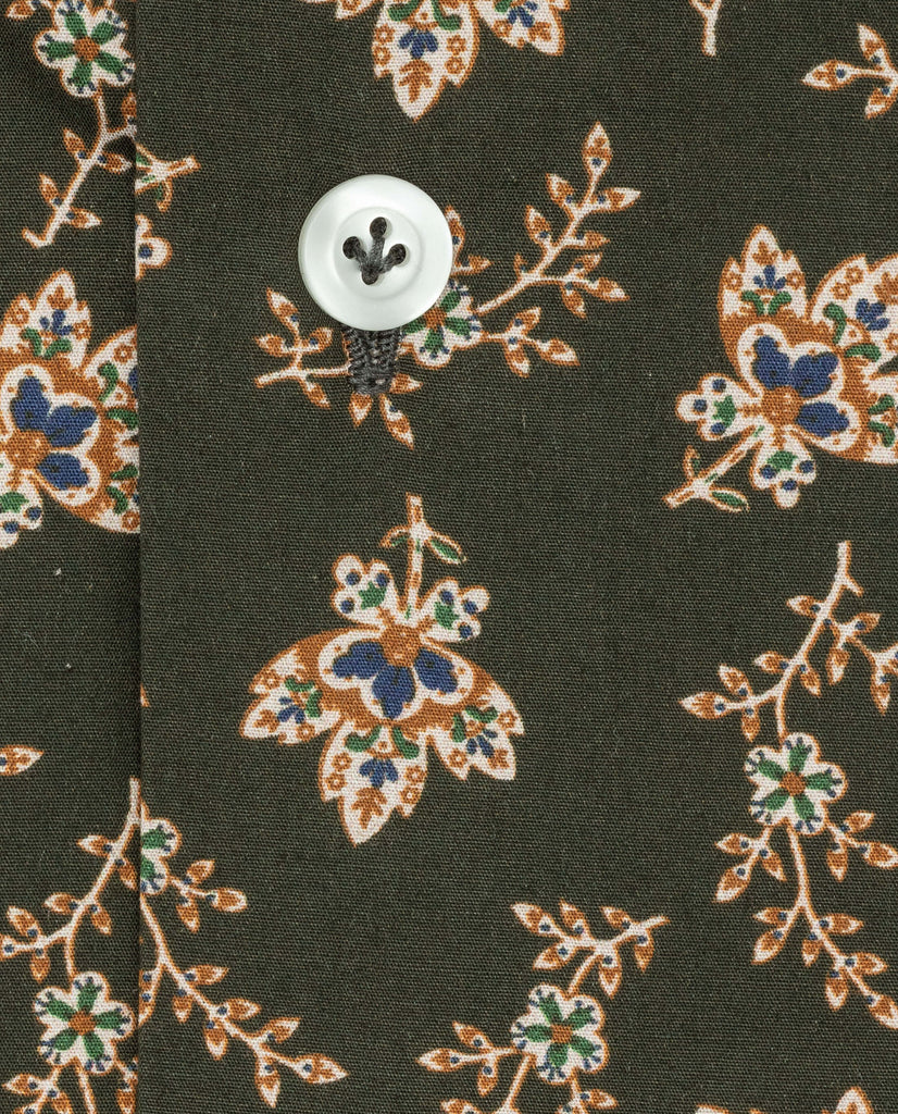 Albini Olive Green Cotton with Persian Floral Print
