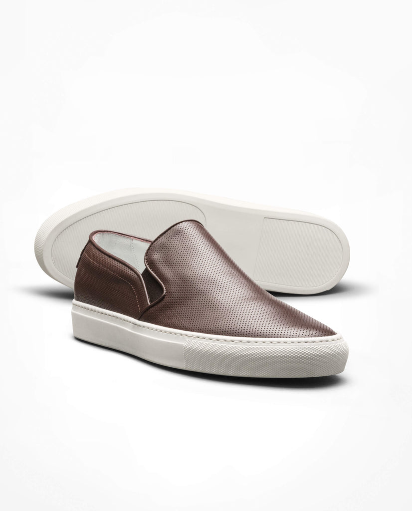Chocolate Brown Perforated Calf Slip-On Sneakers