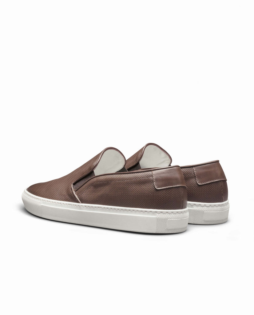 Chocolate Brown Perforated Calf Slip-On Sneakers