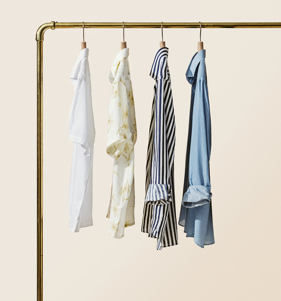 Tessuti Camicie Stampati Pure Linen White with Bold Blue Stripe