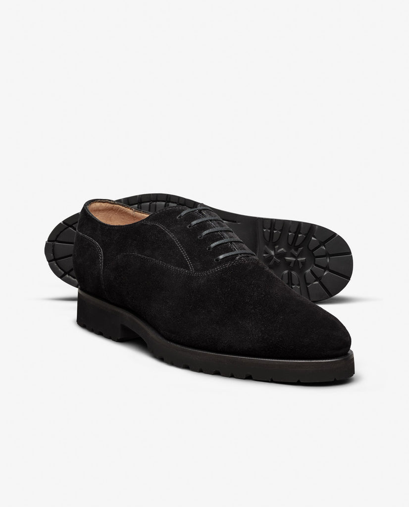 Black Summer Suede Lightweight Blake Vibram Plain Tip Oxfords