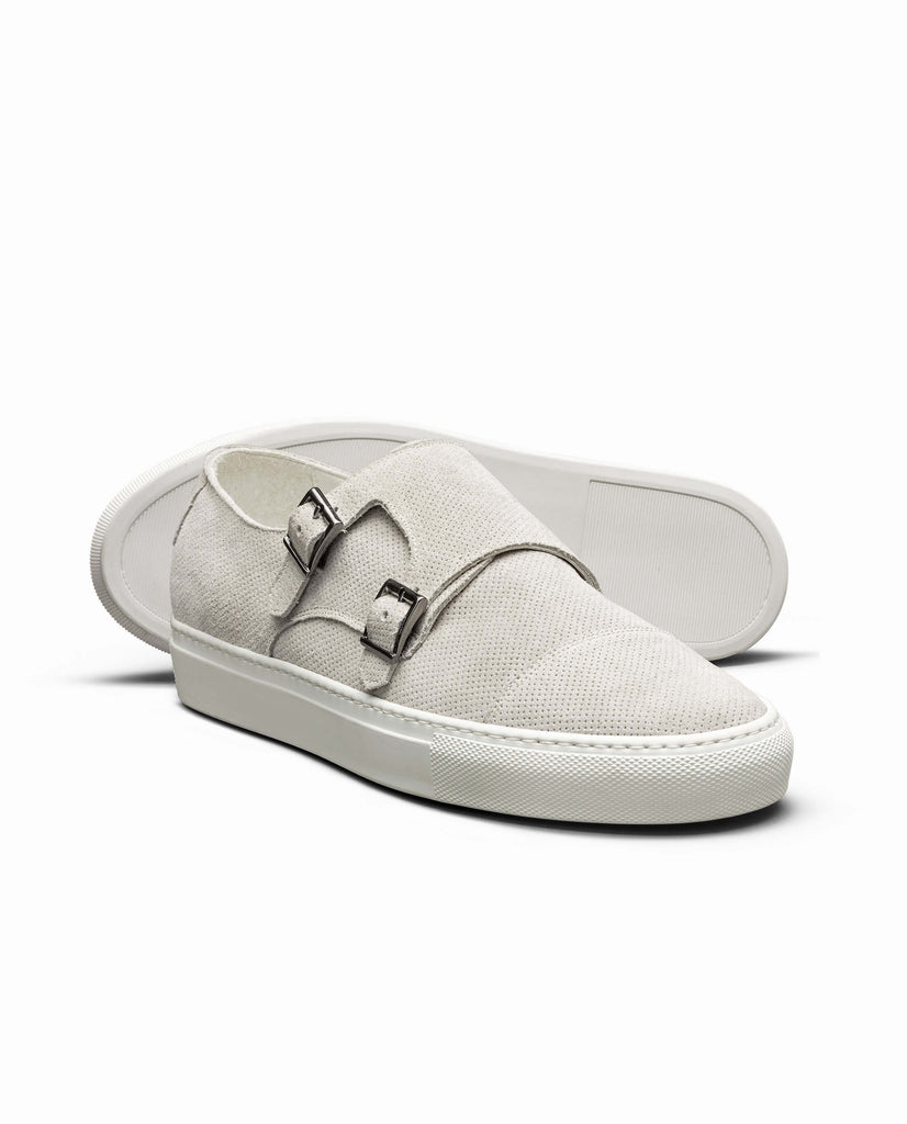 Light Grey Perforated Summer Suede Double-Monk Sneakers