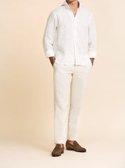 Albiate White Lightweight Pure Linen with Tonal Paradise Print