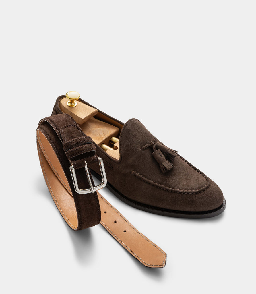 Formal Round Tassel Loafer Suede Chocolate Brown