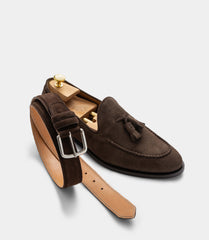 Formal Round Tassel Loafer Suede Chocolate Brown