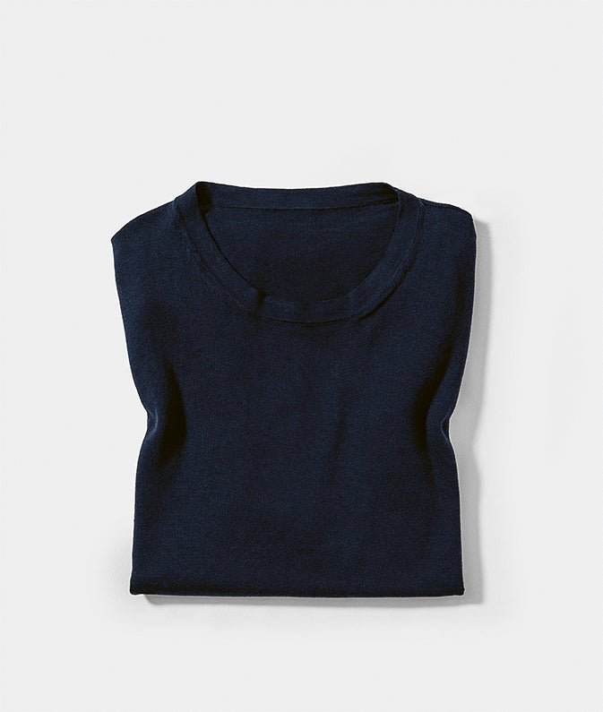 Bresciane Navy Blue Cotton & Silk Knit