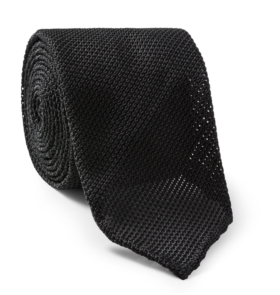 Black Pure Silk Grenadine Tie
