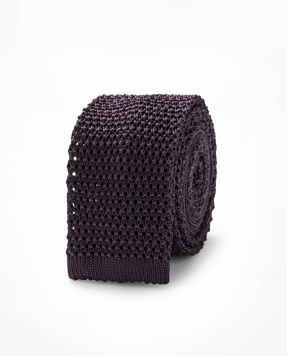Dark Purple Pure Silk Knitted Tie
