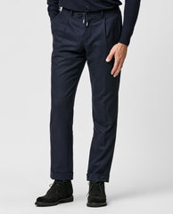 Trousers Carlo Barbera Wool, Lyocell & Cashmere Stretch Navy Blue Twill