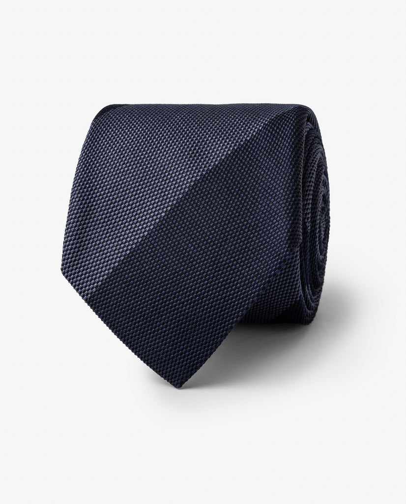 Navy & Slate Blue Cotton & Silk Structured Regimental Handmade Soft Drape Tie