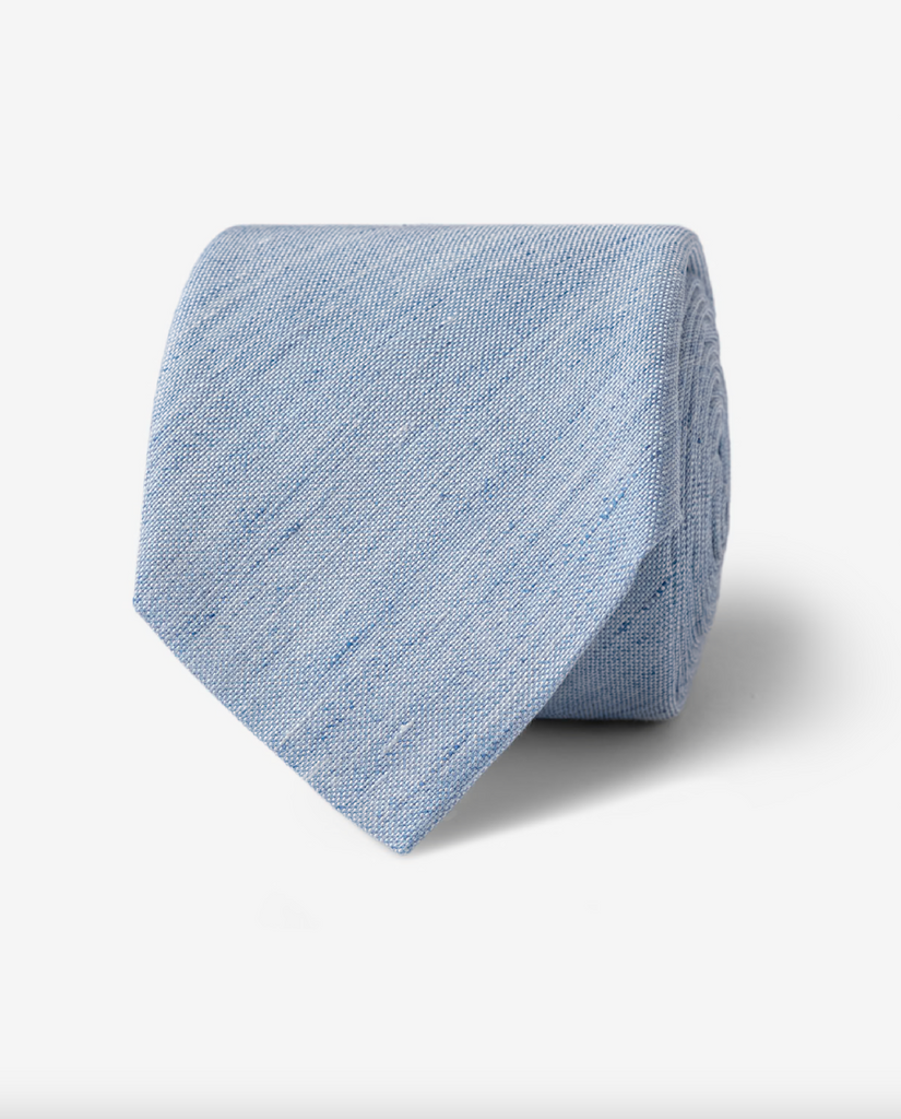 Light Blue & White Basketweave Linen & Silk Handmade Tie