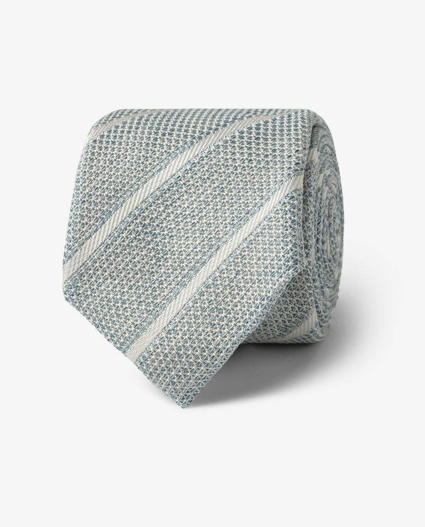 Light Blue & White Regimental Pure Silk Grenadine Tie
