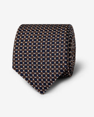 Navy Blue, Cinnamon & White Cotton & Silk Jaquard with Micro Structure Design Handmade Soft Drape Tie
