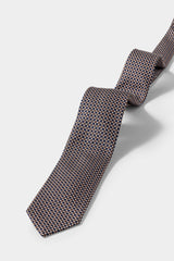 Navy Blue, Cinnamon & White Cotton & Silk Jaquard with Micro Structure Design Handmade Soft Drape Tie