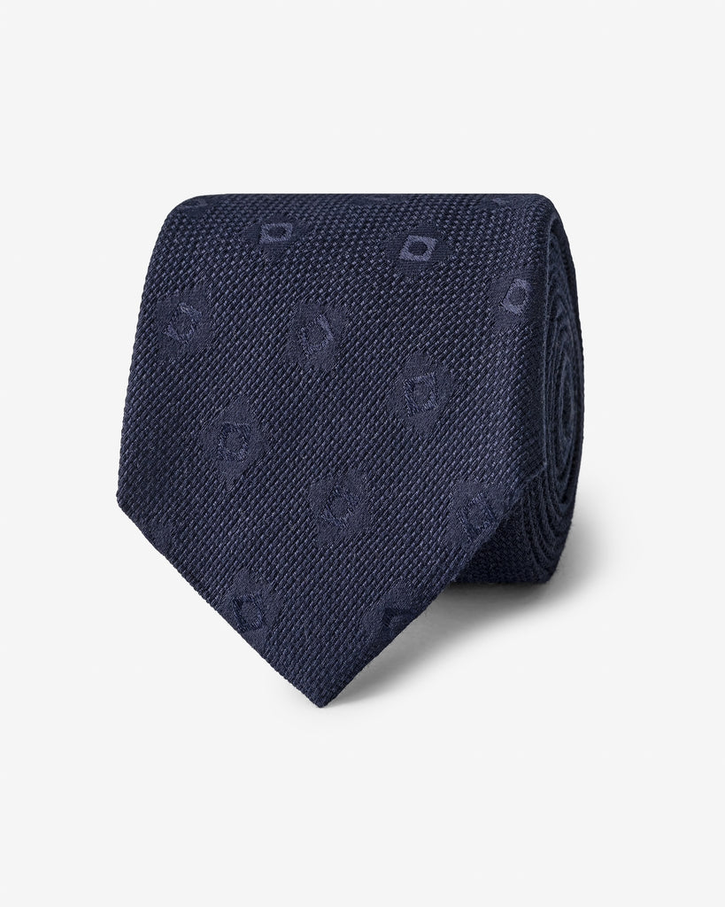 Navy Blue Cotton & Silk Jaquard with Tonal Geometric Design Handmade Soft Drape Tie