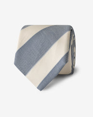 Cobalt & Ivory Regimental Cotton & Silk Basketweave Handmade Soft Drape Tie