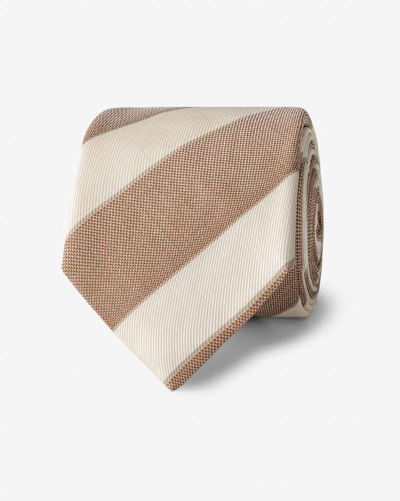 Copper & Ivory Regimental Cotton & Silk Basketweave Handmade Soft Drape Tie
