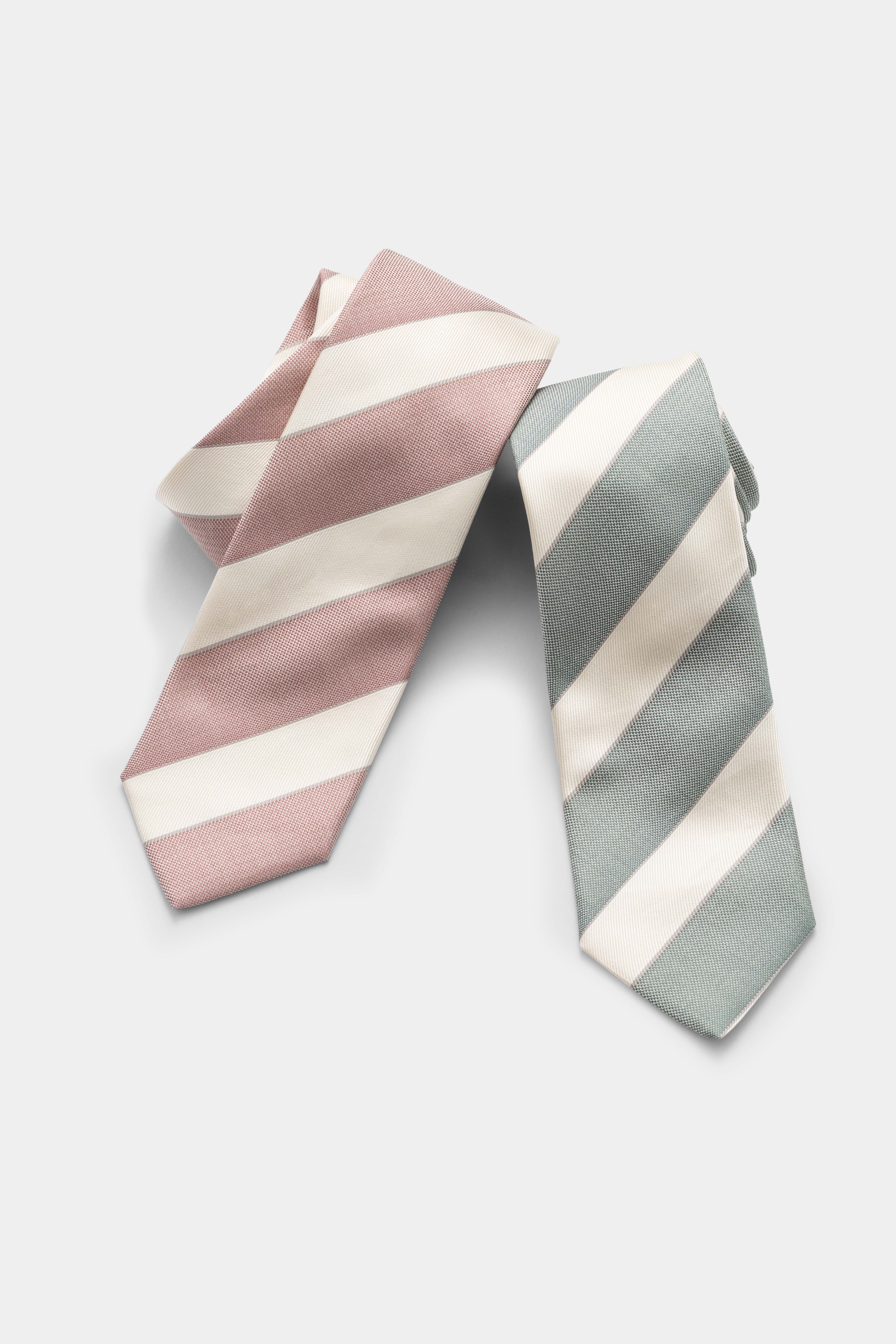 Green & Ivory Regimental Cotton & Silk Basketweave Handmade Soft Drape Tie