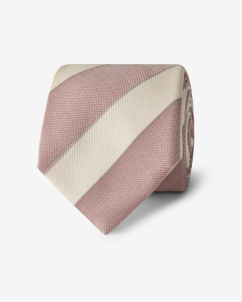 Autumn Red & Ivory Regimental Cotton & Silk Basketweave Handmade Soft Drape Tie