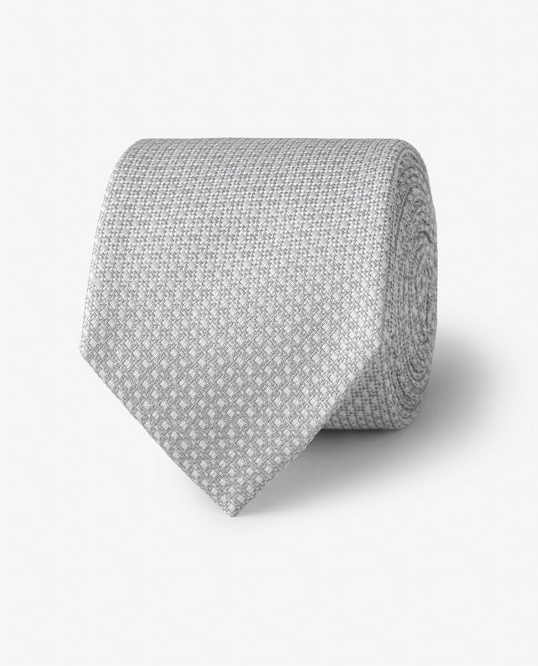 Silver & White Pure Silk Tie with Geometric Pattern