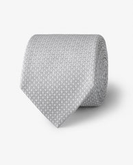 Silver & White Pure Silk Tie with Geometric Pattern