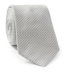 Silver & White Pure Silk Tie with Geometric Pattern