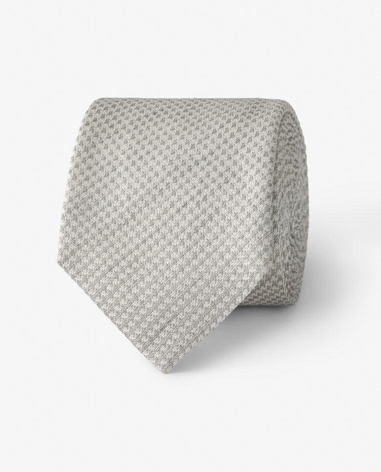 Silver & Off White Puppytooth Linen & Silk Handmade Soft Drape Tie