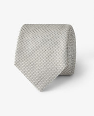 Silver & Off White Puppytooth Linen & Silk Handmade Soft Drape Tie