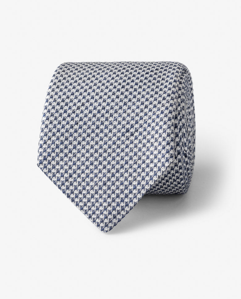Blue & White Puppytooth Linen & Silk Handmade Soft Drape Tie