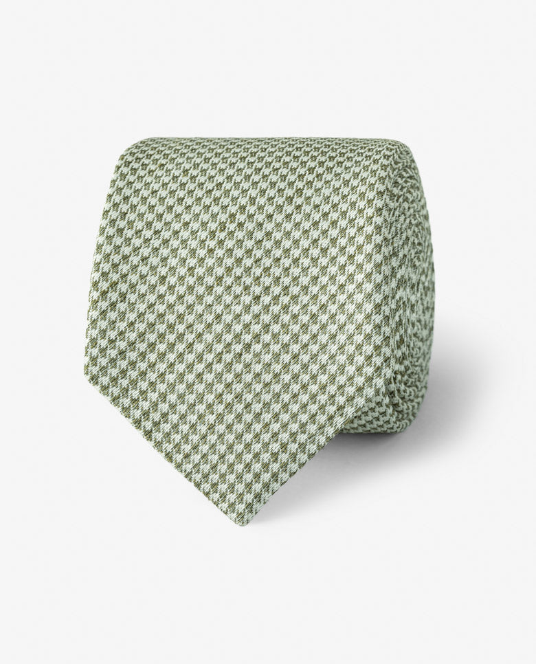 Green & White Puppytooth Linen & Silk Handmade Soft Drape Tie
