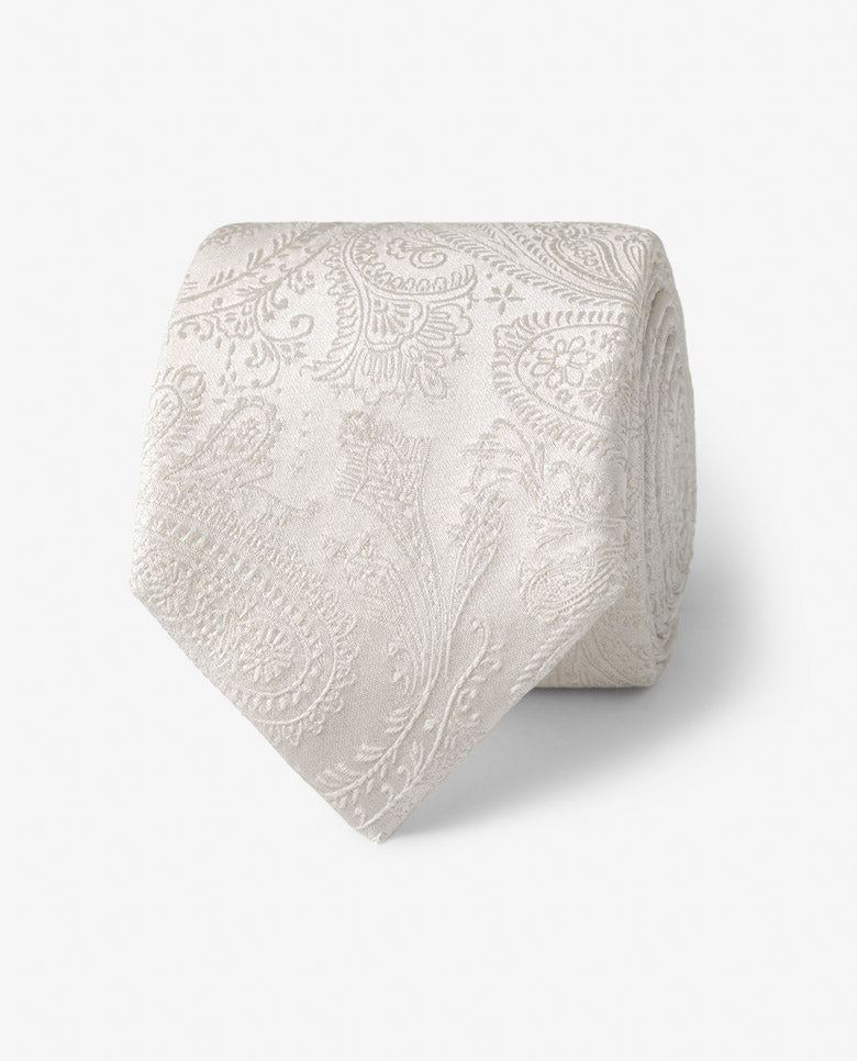 Pearl White Pure Silk Jacquard Paisley Tie