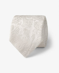 Pearl White Pure Silk Jacquard Paisley Tie