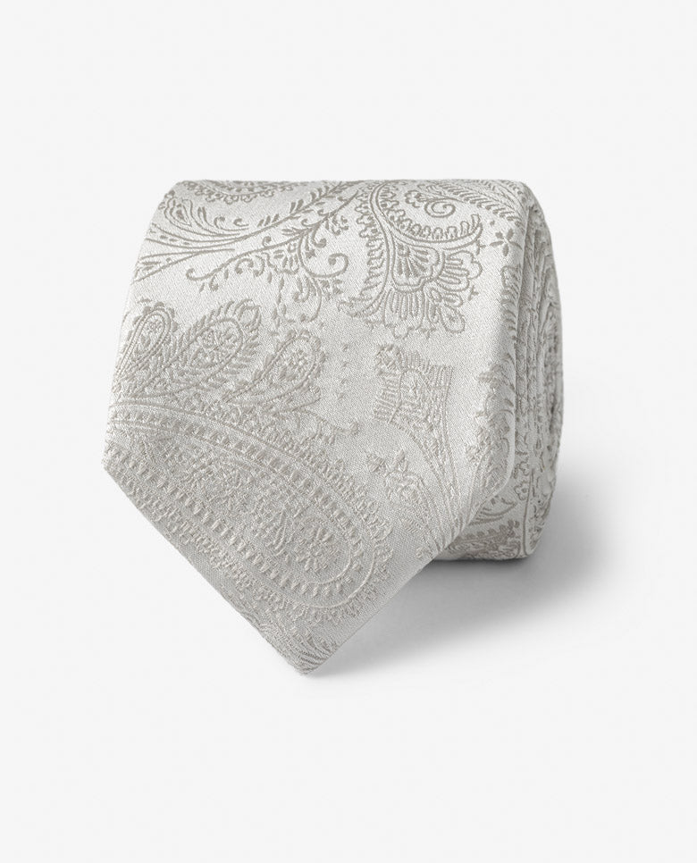 Silver Pure Silk Jacquard Paisley Tie