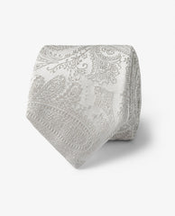 Silver Pure Silk Jacquard Paisley Tie