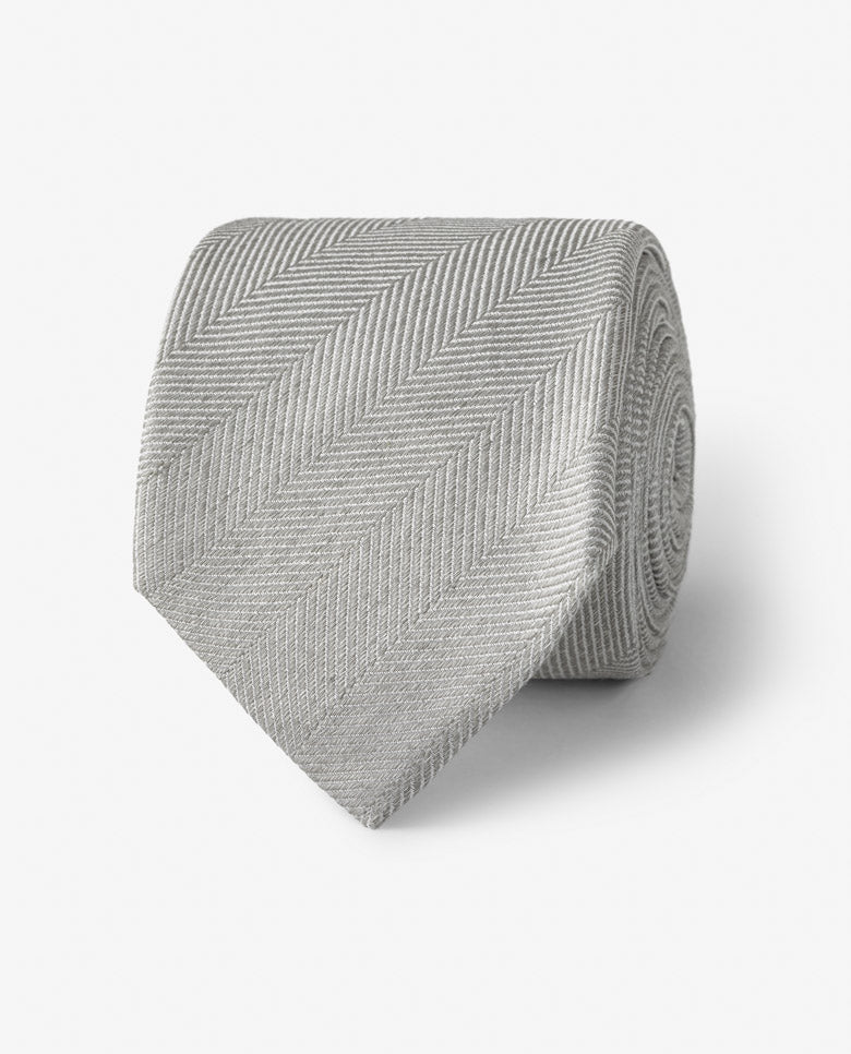 Silver Herringbone Linen & Silk Handmade Soft Drape Tie